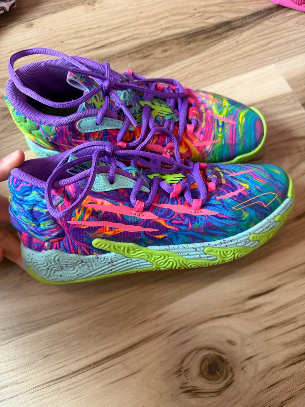 Vibrant Purple Multicolor Kids Sneakers with Neon Accents